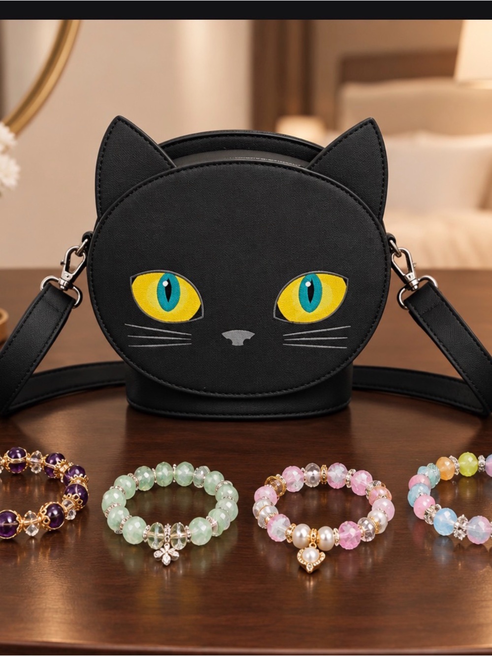 Black Cat Face Crossbody Bag for Cats Lovers - Black